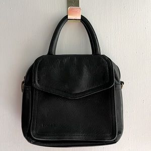 Vintage Fossil Black Leather Crossbody travel Organizer Small Bag with handles